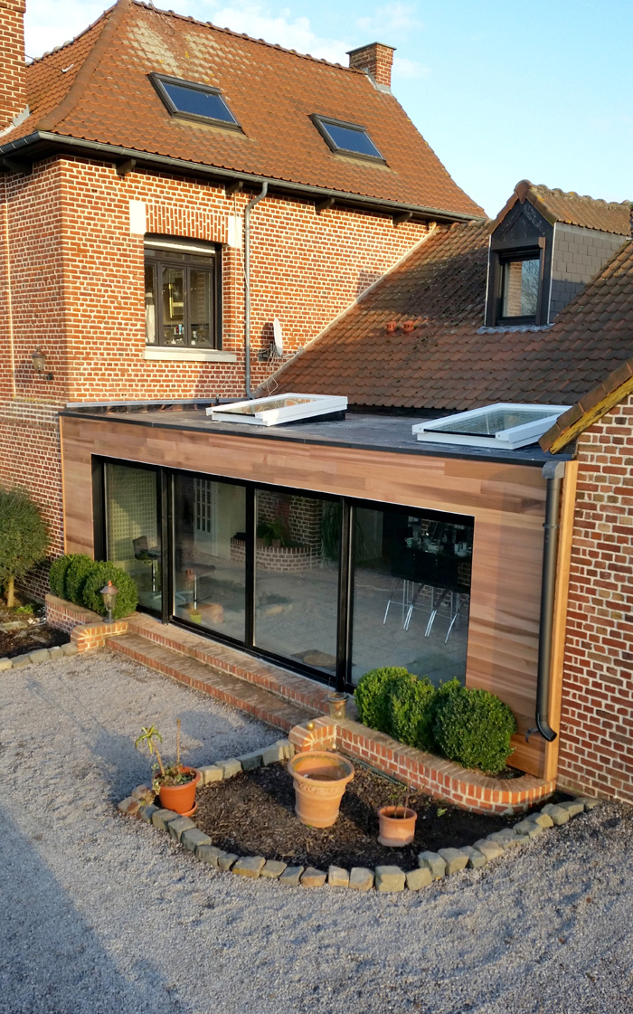 ossature bois bardage red cedar veranda baisieux